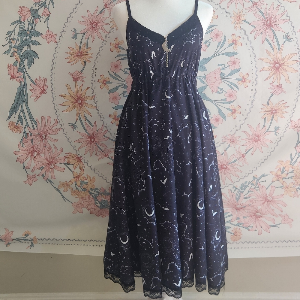 Listen Flavor Black Maxi Dress Halloween Print Spooky Goth Gothic Chic Witch